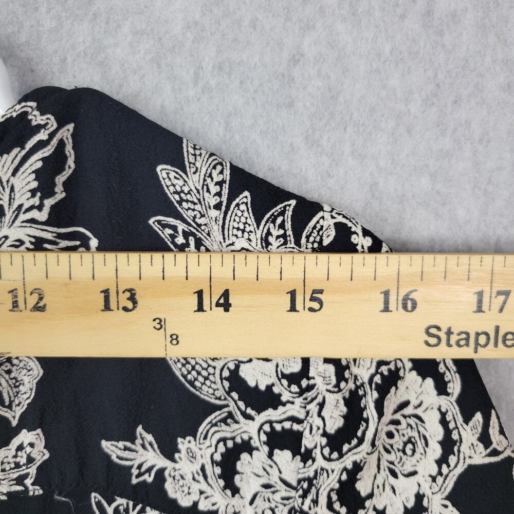Citron Santa Monica Black Floral SS Faux Wrap Midi Shift Dress Medium Pockets - Picture 11 of 12